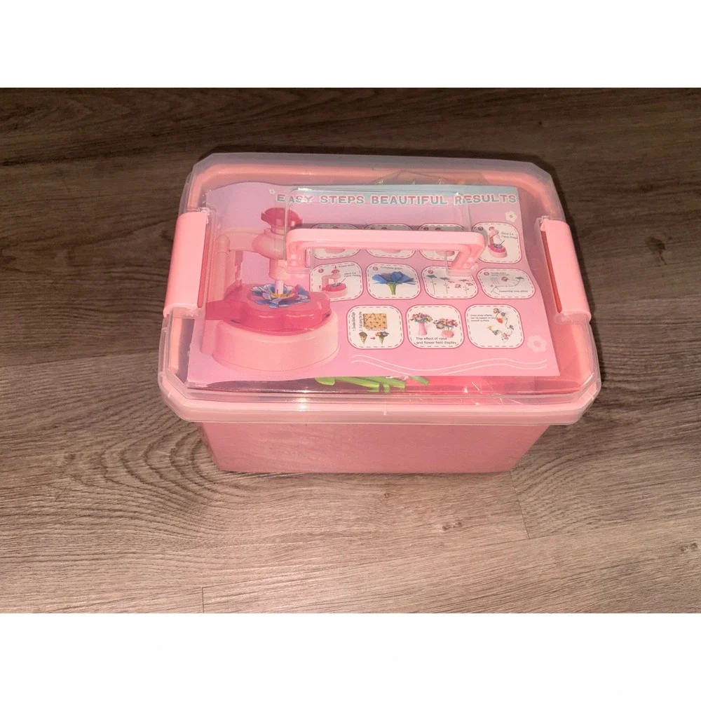 Kids DIY Flower Making Kit Pink Floral Craft Set with‎ Storage Case & Press Tool